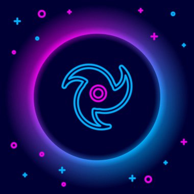 Parlayan neon hattı Tornado simgesi siyah arkaplanda izole edildi. Kasırga, kasırga, fırtına bacası, kasırga ya da hortum ikonu. Renkli taslak konsepti. Vektör