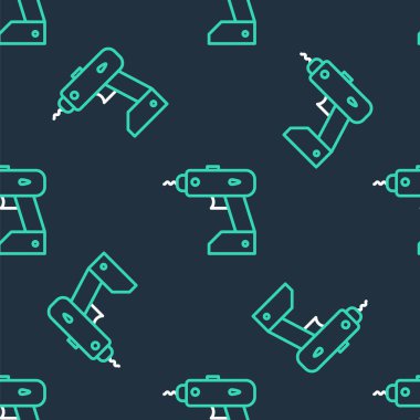 Hat Elektrik kablosuz tornavida simgesi siyah arkaplanda izole edilmiş. Elektrikli matkap. Tamir aleti. Vektör