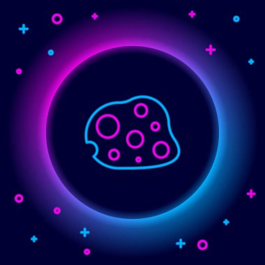 Parlayan neon çizgisi Asteroid simgesi siyah arkaplanda izole edildi. Renkli taslak konsepti. Vektör
