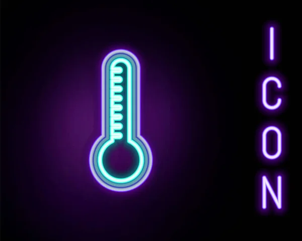 Светящаяся Неоновая Линия Метеорологический Термометр Измеряющий Тепло Холодную Иконку Черном — стоковый вектор