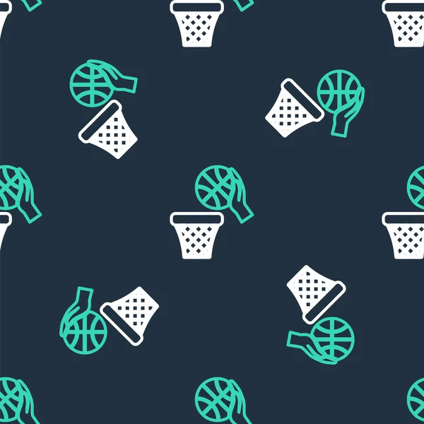 Linie Basketball Ball Und Basket Symbol Isoliert Nahtlose Muster Auf — Stockvektor