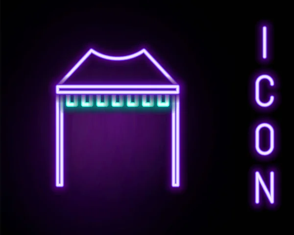 Glödande Neon Line Camping Tält Ikon Isolerad Svart Bakgrund Karnevalstält — Stock vektor