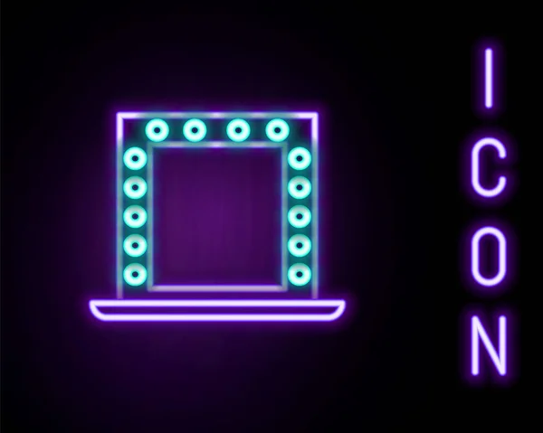 Gloeiende Neon Lijn Make Spiegel Met Lichten Pictogram Geïsoleerd Zwarte — Stockvector
