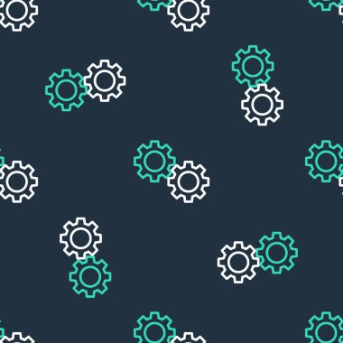 Çizgi Dişli simgesi siyah arkaplanda izole edilmiş. Çarklı teçhizat ayarları. İşçi sembolü. Vektör