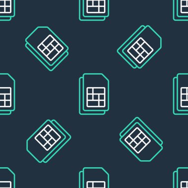 Sim kart simgesi siyah arkaplanda izole edilmiş. Cep telefonu sim kart çipi. Mobil telekomünikasyon teknolojisi sembolü. Vektör