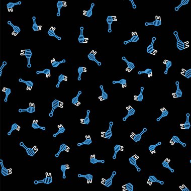 Çizgi Bal Çubuğu, bal damlatan simge ile siyah arka planda izole edilmiş kusursuz desen. Tatlı kepçe. Vektör