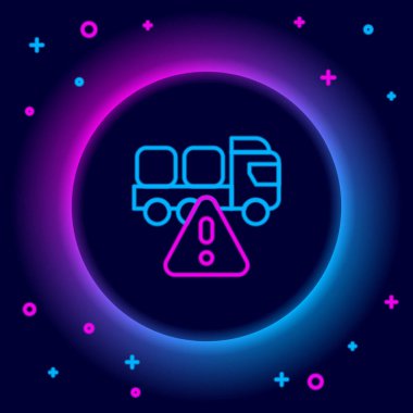 Parlayan neon hattı. Kargo aracı ikonu siyah arka planda izole edildi. Renkli taslak konsepti. Vektör