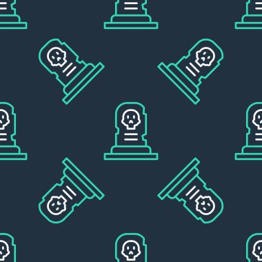 Mezar taşı simgesine sahip çizgi mezar taşı siyah zemin üzerinde izole edilmiş kusursuz desen. Vektör