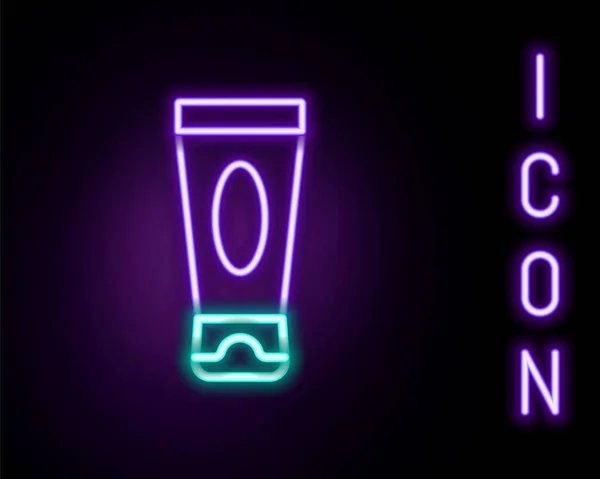 Gloeiende Neon Lijn Cream Lotion Cosmetische Buis Pictogram Geïsoleerd Zwarte — Stockvector