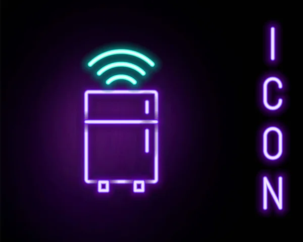 Leuchtende Neon Linie Smart Kühlschrank Symbol Isoliert Auf Schwarzem Hintergrund — Stockvektor