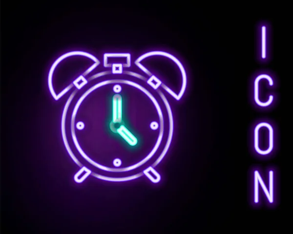Linea Neon Luminosa Icona Sveglia Isolata Sfondo Nero Svegliati Svegliati — Vettoriale Stock