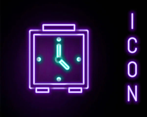 Parlayan Neon Hattı Alarm Saati Simgesi Siyah Arkaplanda Izole Edildi — Stok Vektör