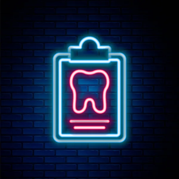 Linea Neon Incandescente Appunti Con Scheda Dentale Icona Delle Cartelle — Vettoriale Stock