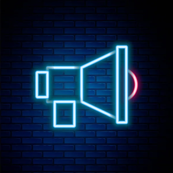 Glowing Neon Line Megaphone Ikon Terisolasi Dinding Bata Latar Belakang - Stok Vektor