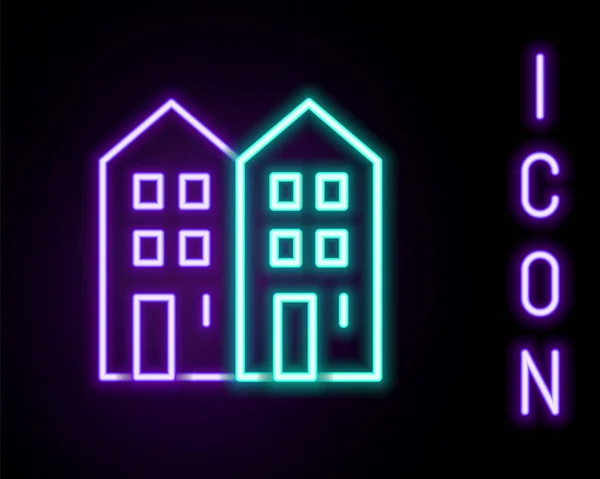Linea Neon Luminosa Icona Della Casa Isolata Sfondo Nero Home — Vettoriale Stock