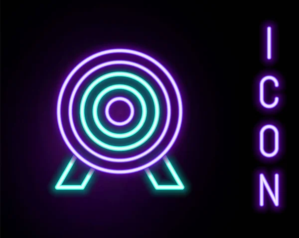 Gloeiende Neon Lijn Doelwit Financieel Doel Concept Pictogram Geïsoleerd Zwarte — Stockvector