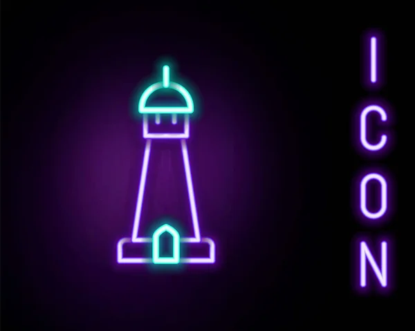 发光的霓虹灯线清真寺塔或尖塔图标隔离在黑色背景 五彩缤纷的概念 — 图库矢量图片