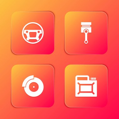 Direksiyon, motor pistonu, araba fren diski kalibre ve motor yağı ikonu için teneke kutuya ayarlayın. Vektör