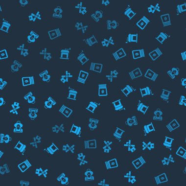 Yel değirmeni, el değirmeni, kahve öğütücüsü, fasulye torbası ve çiftçiye kusursuz bir şapka ayarla. Vektör