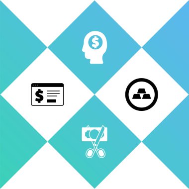 Çevrimiçi bankacılık, makas para kesme, iş adamı zihin planlama ve altın külçeleri ikonu. Vektör