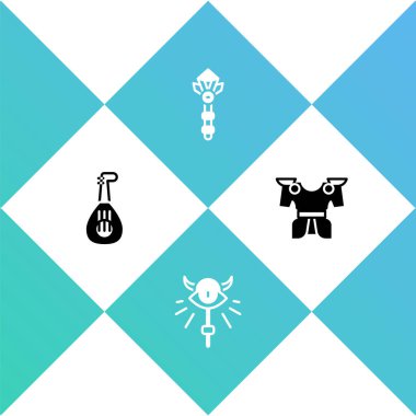 Lavtayı, Sihirli değneği, asayı ve vücut zırhı simgesini ayarla. Vektör