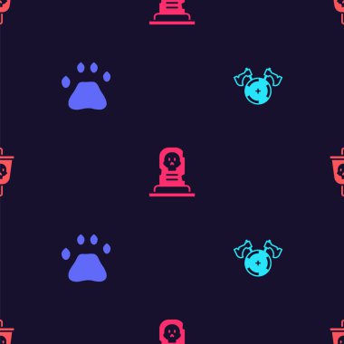 Ortaçağ kalkanını balta, Ayı pençesi ayak izi, mezar taşı ve korsan bayrağını kusursuz desenlere göre ayarla. Vektör