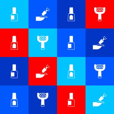 Bir şişe oje, manikür için değirmen makası ve tırnak törpüsü. Vektör