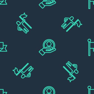 El 'i insanları aramak için hizaya sokun, bayrak tutan adam ve bayrakları kusursuz bir şekilde yerleştirin. Vektör