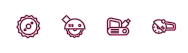 Set lijn Cirkelzaagblad, elektrisch schaafgereedschap, cirkelvormige en hoekslijper icoon. Vector — Stockvector