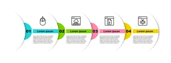 Establecer línea Ratón de ordenador, Transferencia de datos de tecnología en la nube, Software y error del sistema. Plantilla de infografía empresarial. Vector — Archivo Imágenes Vectoriales