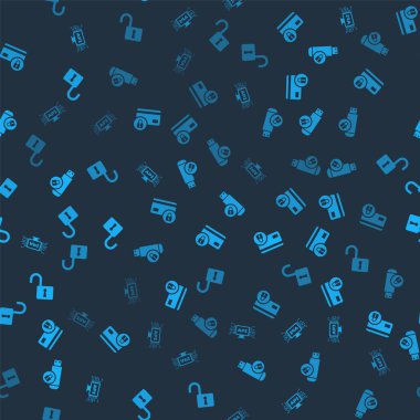 Bilgisayar api arayüzünü, kilitli kredi kartını, USB flash diskini ve dikişsiz şablona açık asma kilidi ayarla. Vektör