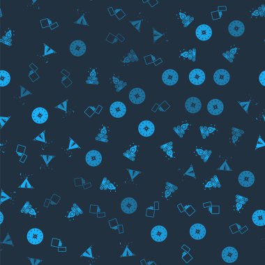 Aydınlık, Kamp Ateşi, Pusula ve Turist Çadırı 'nı kusursuz bir şekilde ayarlayın. Vektör