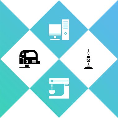 Elektrikli yap-boz, mikser, bilgisayar monitörü ve elektrik süpürgesi simgesini ayarla. Vektör