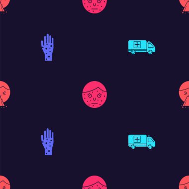 Acil durum arabasını ayarlayın, Sedef ya da egzama olan el, yüz ve mendili burnundaki akışkan desene ayarlayın. Vektör