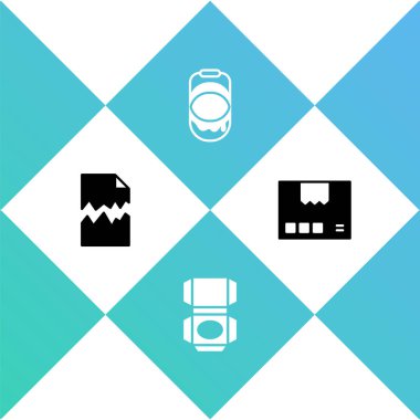 Yırtık belge, karton kutu, boya kovası ve ikon. Vektör