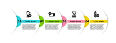 Blender 'ı kase ayarı, mikrodalga fırın, eski kum saati ve USB flash disk ile ayarla. Ticari bilgi şablonu. Vektör