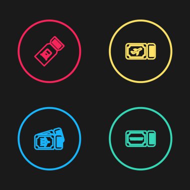 Uçak bileti, bilet ve tren ikonu ayarla. Vektör