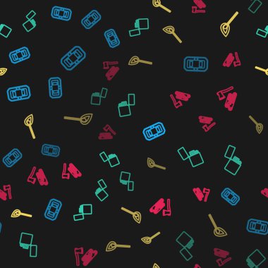 Rafting teknesi, çakmak, kibriti ateşle yakmak, tahta baltayı ve odunu pürüzsüz desenle sabitlemek. Vektör