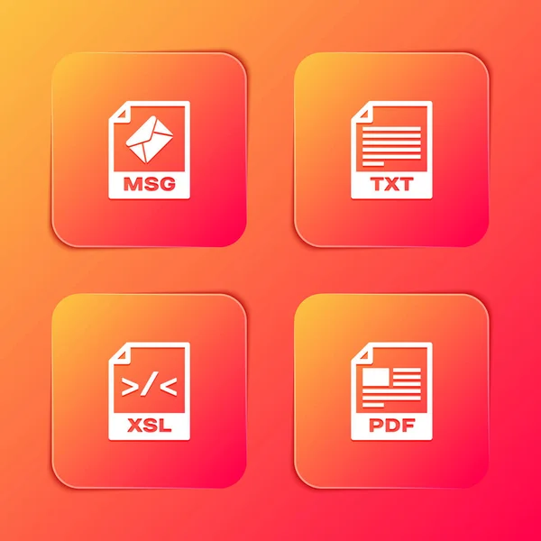 Définir le document de fichier MSG, TXT, XSL et icône PDF. Vecteur — Image vectorielle
