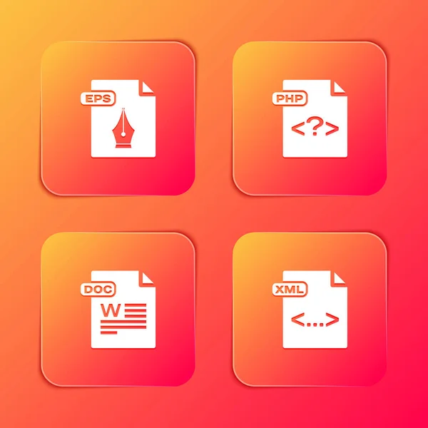 EPSファイルドキュメント、 PHP 、 DOC 、 XMLアイコンを設定します。ベクトル — ストックベクタ