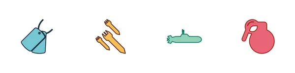 Установите милицейские собачьи метки, значок "Роб", "Подводная лодка" и "Граната". Вектор — стоковый вектор