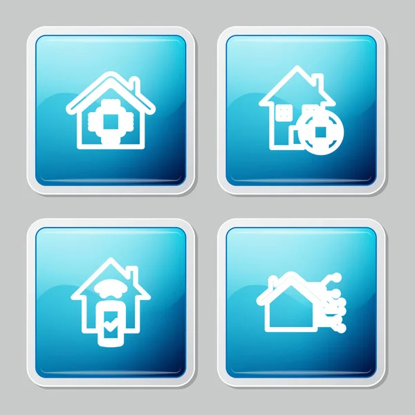 Set baris Smart rumah, sistem remote control dan ikon. Vektor - Stok Vektor