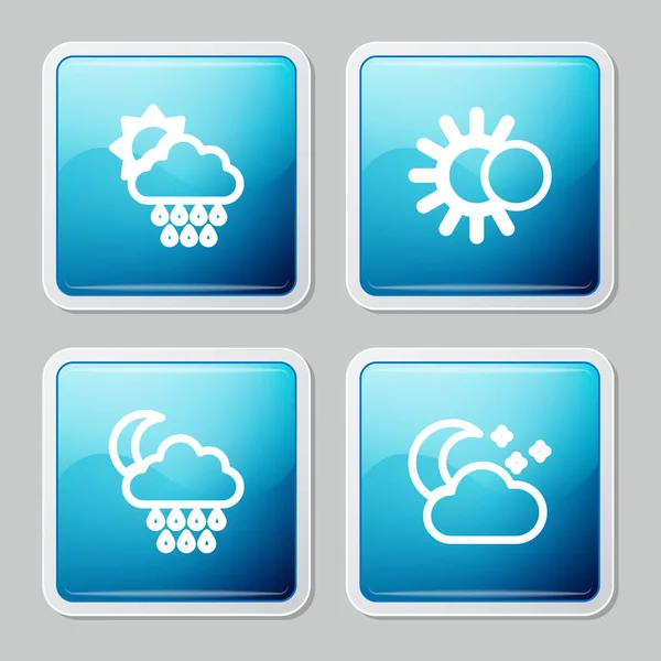 Установите линию с дождем и солнцем, Затмением, луной и звездами. Вектор — стоковый вектор