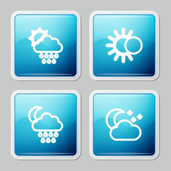 Set line Cloud with rain and sun, Eclipse of the, moon and stars icon. Vector