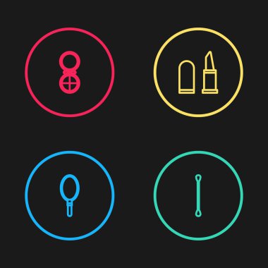 Hat aynası, kulak için pamuk çubuğu, ruj ve ikonlu makyaj tozu. Vektör