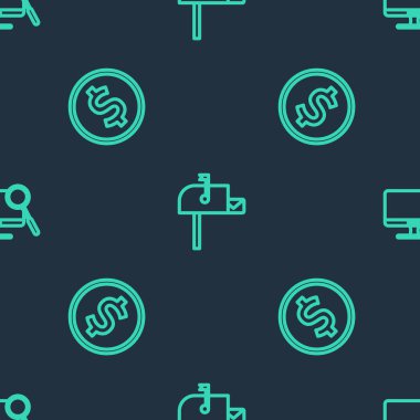 Hat Açık Posta Kutusu, Dolarlı Para ve Bilgisayar monitörleri kusursuz desen üzerinde. Vektör