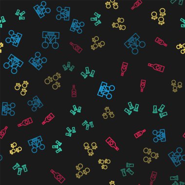 Çizgili turist çadırı, kartuşlar, pati izi ve dikişsiz votka şişesi. Vektör