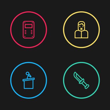 Safha standı ya da Tribün, askeri bıçak, konuşma özgürlüğü sansür ve polis saldırı kalkanı ikonu. Vektör