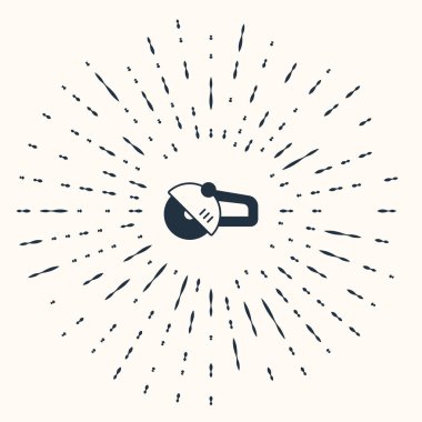 Gri açılı öğütücü simgesi bej arka planda izole edildi. Soyut çember rastgele noktalar. Vektör