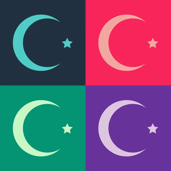 Pop art Étoile et croissant - symbole de l'islam icône isolée sur fond de couleur. Symbole religieux. Vecteur — Image vectorielle